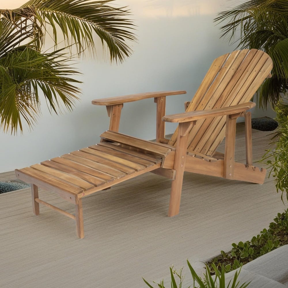 Rustic Outdoor Acacia Wood Foldable Adirondack Chairs with Expandable Footrest