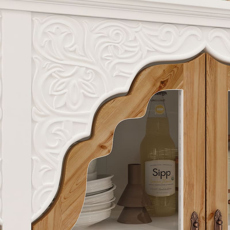 Solid Wood Carved Console Table Accent Cabinet Side Table Rustic - 60.2"