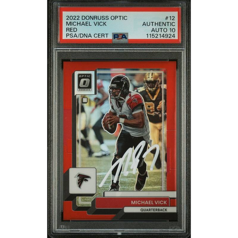 Michael Vick 2022 Panini Donruss Optic Red Signed Football Card #12 Auto Graded PSA 10 19/99 Cert # 115214924 - 8' x 11'
