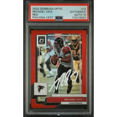 Michael Vick 2022 Panini Donruss Optic Red Signed Football Card #12 Auto Graded PSA 10 19/99 Cert # 115214924 - 8' x 11'