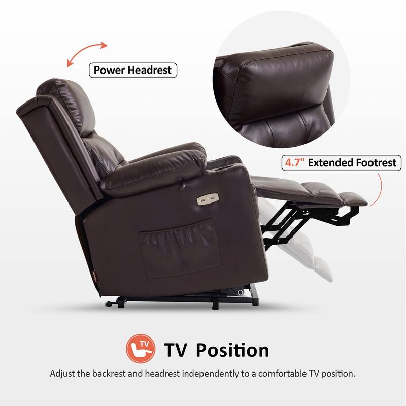 MCombo Lay Flat Dual Motor Power Lift Recliner Chair Sofa with Heat and Massage, Infinite Position, Faux Leather 7661