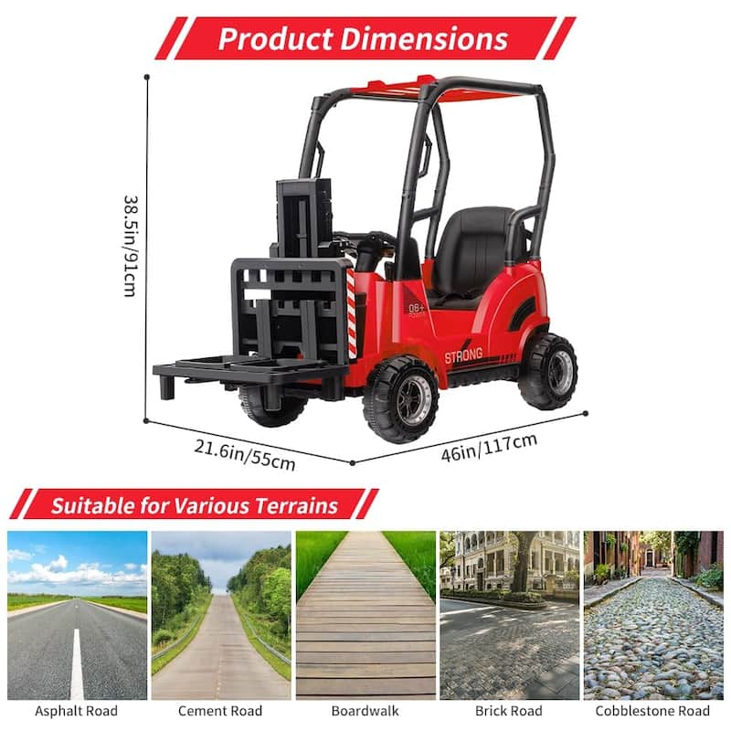12V Ride-On Forklift for Kids, Electric Construction Car with Remote Control, Liftable Fork and Pallet
