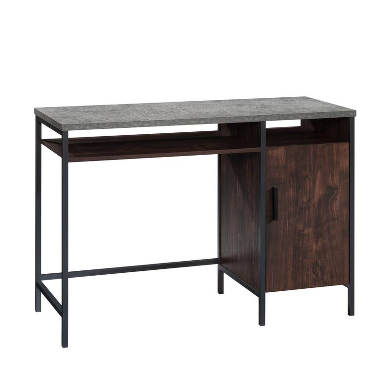 Wood Industrial Desk with Large Work Surface and Side Cabinet - Dark Walnut