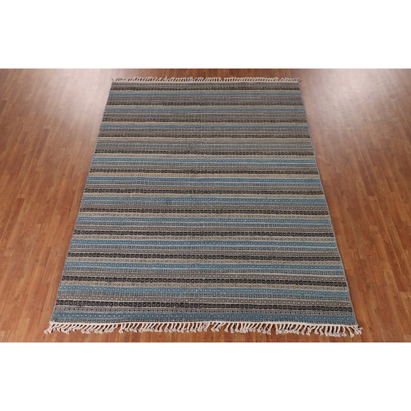 Striped Moroccan Oriental Area Rug Handmade Wool Carpet - 8'1" x 10'3"