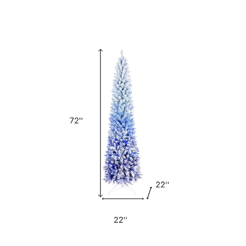 HomeRoots 6' Blue And White Pre Lit Slender Flocked Fir Christmas Tree - Green - 22.00 in. x 72.00 in. x 22.00 in.