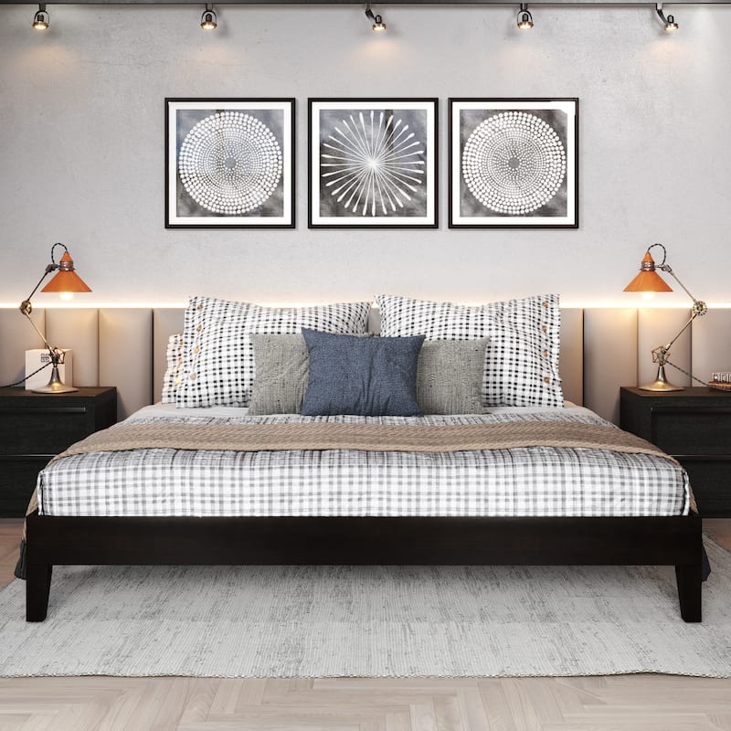 Solid Wood Platform Bed with Storage and Dual-Zone Support - Black