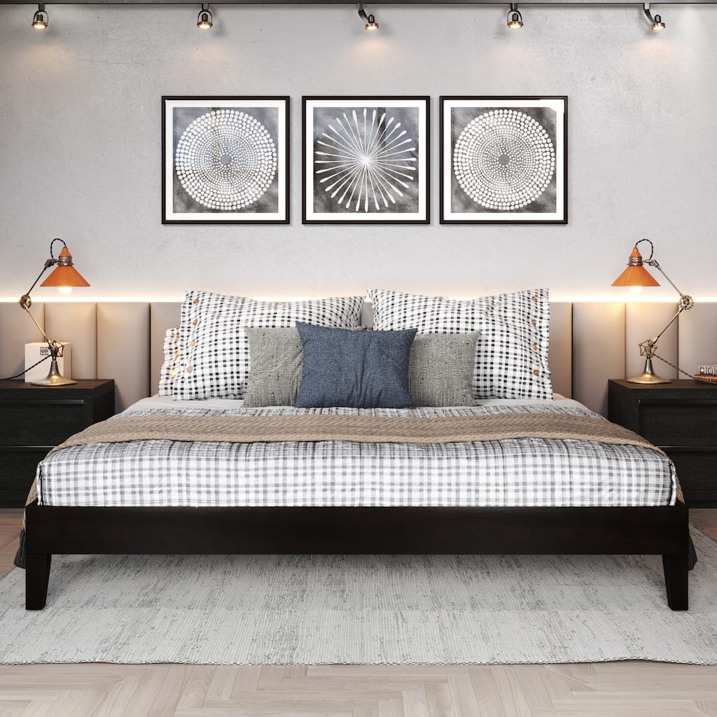 Solid Wood Platform Bed with Storage and Dual-Zone Support