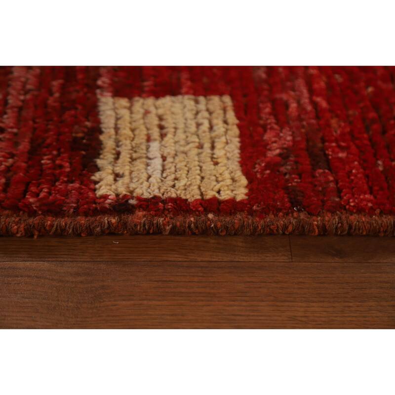 Hand Knotted Oriental 100% Wool Carpet Modern Tribal Red Moroccan Area Rug - 9' 8'' X 6' 10''