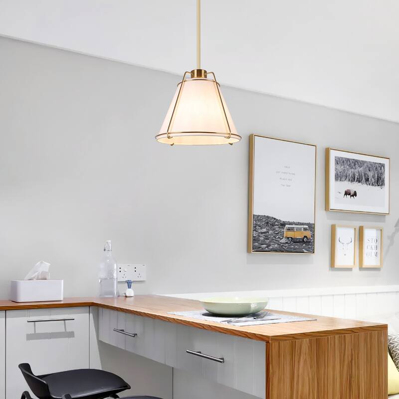 JASIWAY Modern Light Brass Chandelier with E26 Base and Fabric Shade