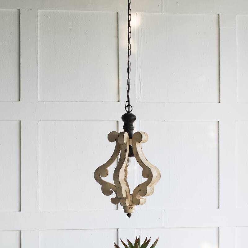 Farmhouse Distressed White Wood Pendant Chandelier