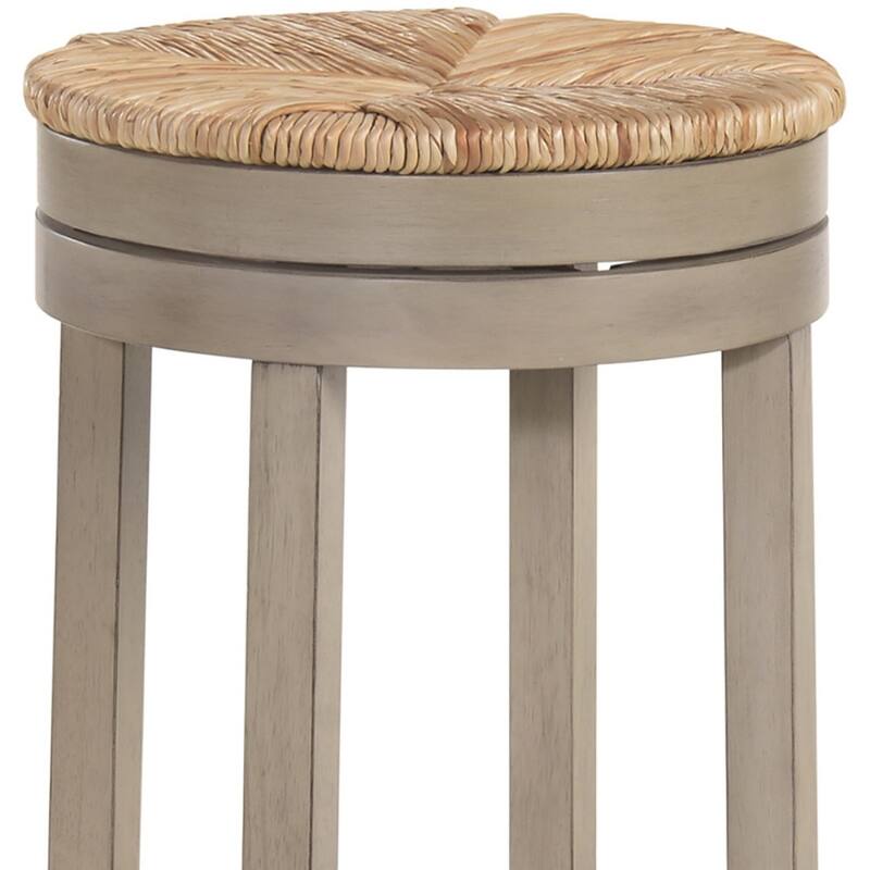 24" Natural And Antiqued White Solid Wood Swivel Backless Counter Height Bar Chair