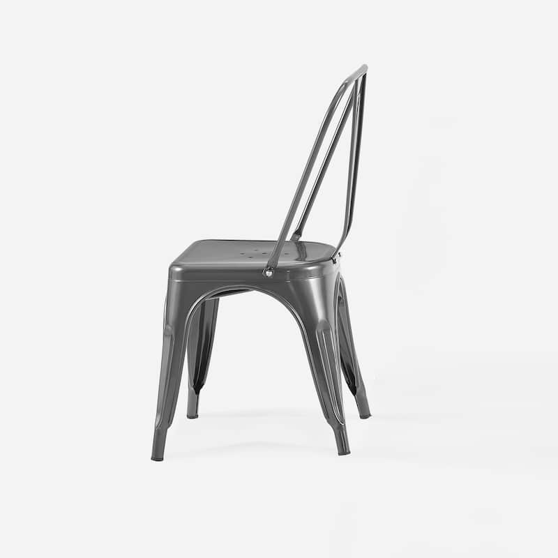 2-Piece Stackable Industrial Dining Chair Set - High Gloss Grey, 18 Inch Seat Height