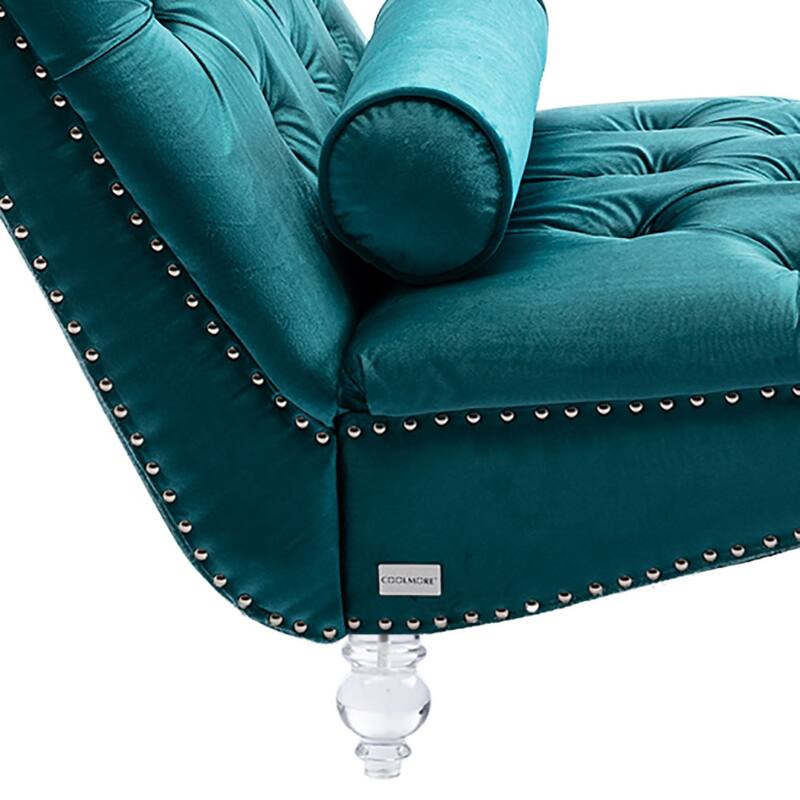 Elegant Stylish Velvet Upholstered Leisure Lounge Chair with Transparent Acrylic Legs