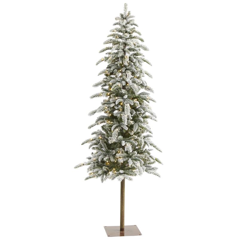 6.5' Pre-Lit Flocked Washington Alpine Artificial Christmas Tree, Warm White LED Lights - 6.5 Foot
