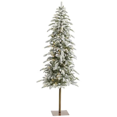 6.5' Pre-Lit Flocked Washington Alpine Artificial Christmas Tree, Warm White LED Lights - 6.5 Foot