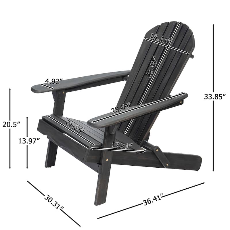 Roomfitters Foldable Wooden Adirondack Chair with Curved Backrest and Wide Armrests, Outdoor Lounge Seating