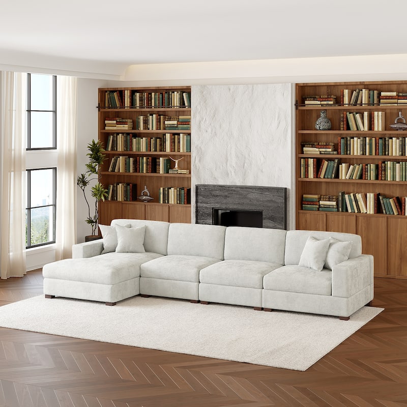 Modern Oversized Chenille Modular Sectional Sofa With Chaise