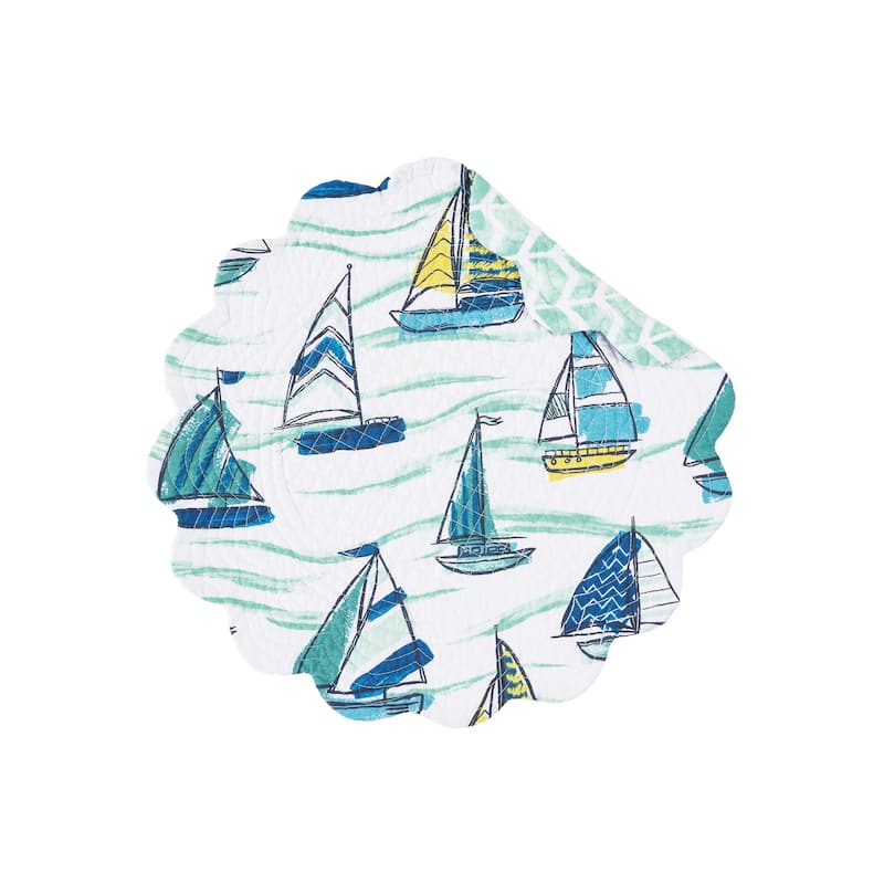 Dockside Cotton Quilted Round Reversible Placemat Set of 6 - Set of 6