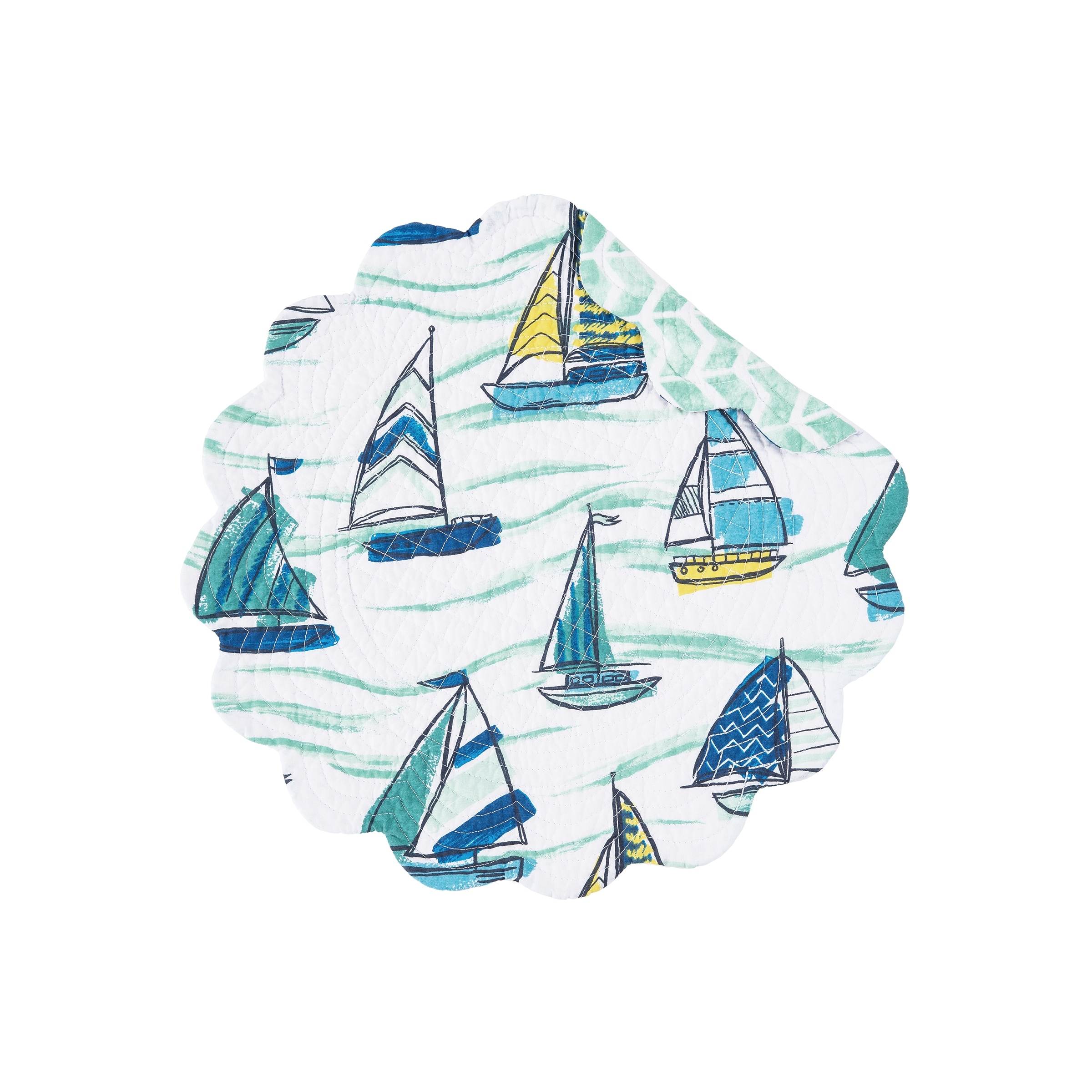 Dockside Cotton Quilted Round Reversible Placemat Set of 6 - Set of 6