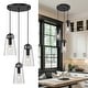 preview thumbnail 7 of 9, 3-Light Cluster Pendant Light with Blue Seeded Glass Black