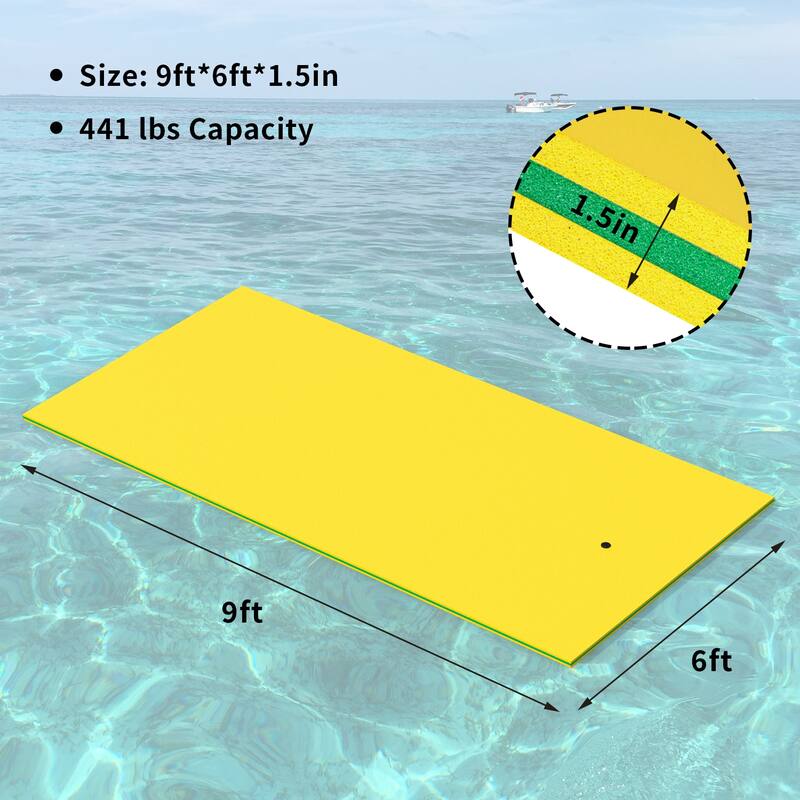3 Layer Swimming Pool Float Floating Mat in Yellow - 9ft * 6ft