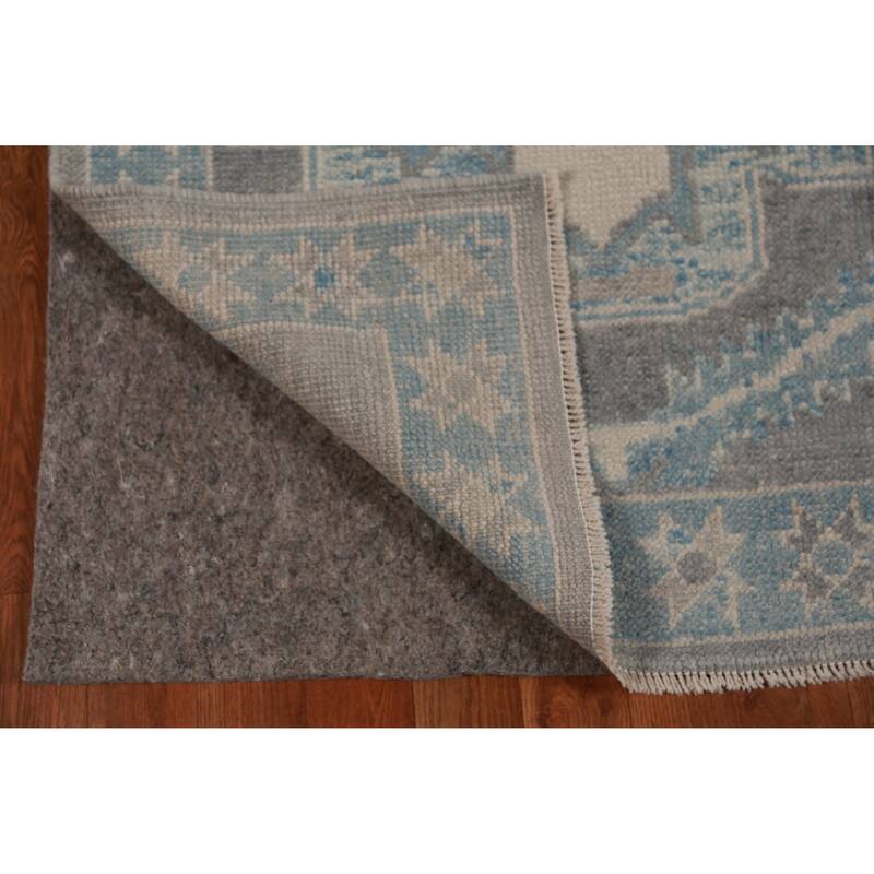 Hand Knotted Oriental 100% Wool Carpet Transitional Geometric Greys & Charcoal Oushak Runner Rug - 13' 10'' X 3' 1''