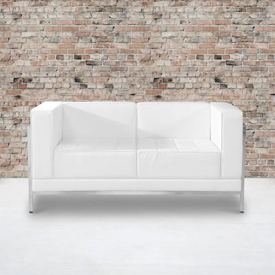 LeatherSoft Modular Loveseat w/Quilted Tufted Seat &Encasing Frame - 57"W x 28.75"D x 27.25"H