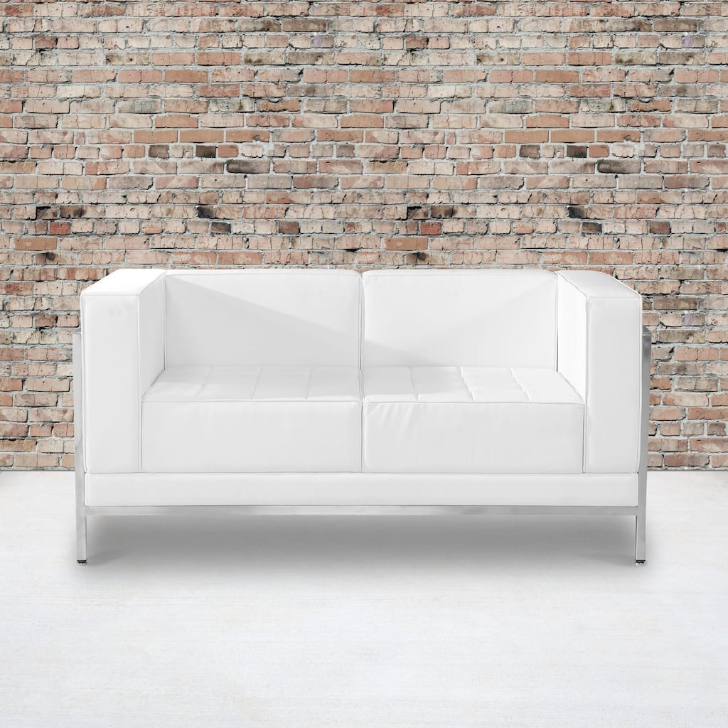 LeatherSoft Modular Loveseat w/Quilted Tufted Seat &Encasing Frame - 57"W x 28.75"D x 27.25"H