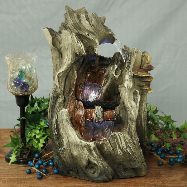Sunnydaze Cascading Caves Waterfall Water Tabletop Fountain with LED - 14-Inch