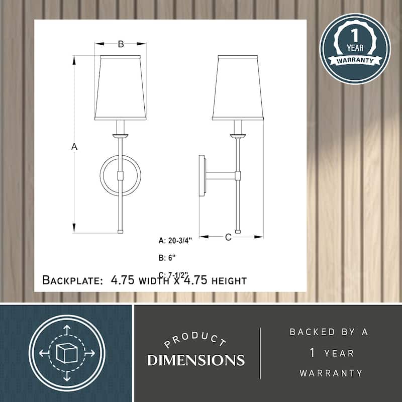Camden 1 Light Wall Sconce Fixture White Linen Fabric Shade, LED Compatible
