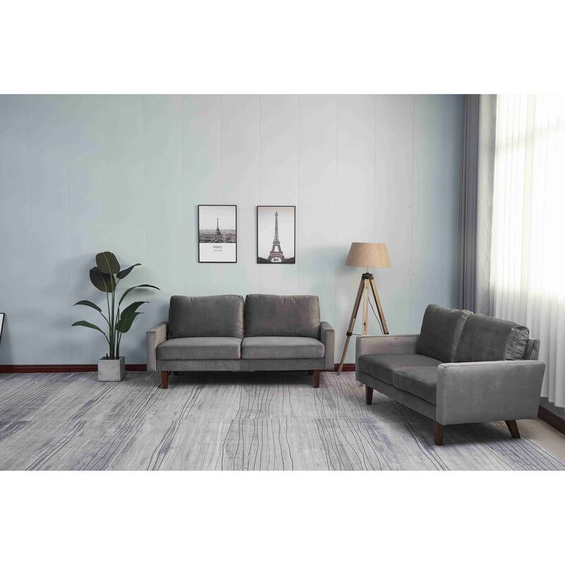 Velvet 2 Piece Loveseat and Sofa Living Room Set - Grey - 2 Piece