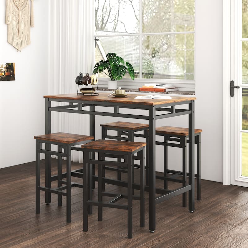 Bar table set 5PC Dinging table set with high stools, structural strengthening, industrial style