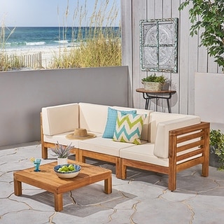 Oana Outdoor 3-Seater Acacia Wood Sectional Sofa Set with Coffee Table by Christopher Knight Home