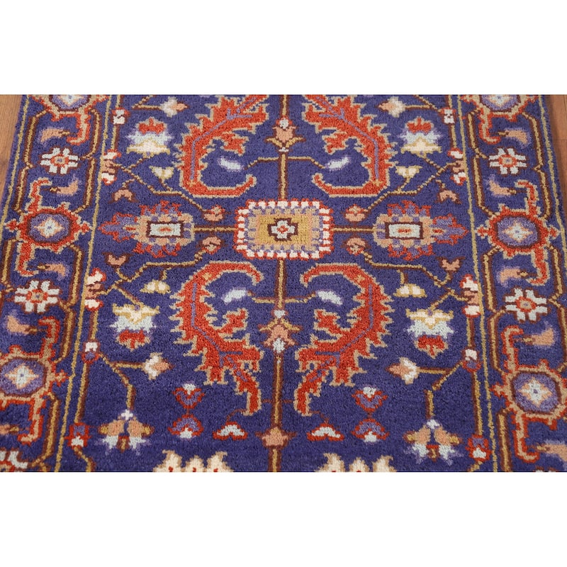 Hand Knotted Oriental 100% Wool Carpet Transitional Floral Navy Blue & Blues Oushak Area Rug - 5' 0'' X 3' 1''
