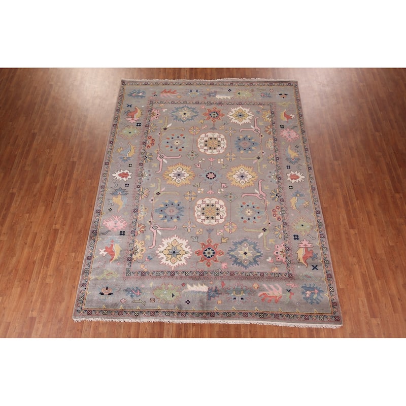Transitional Oushak Oriental Area Rug Hand-Knotted Wool Carpet - 9'2"x 11'10"