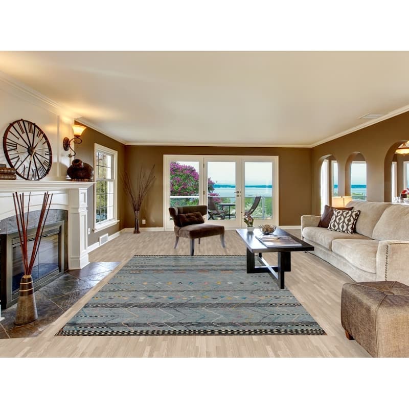 Striped Moroccan Oriental Area Rug Hand-Knotted Wool Carpet - 6'7"x 10'10"