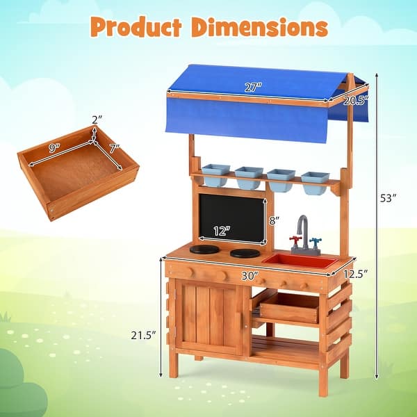 Gymax Mud Kitchen Wooden Pretend Play Kitchen w/ Height Adjustable