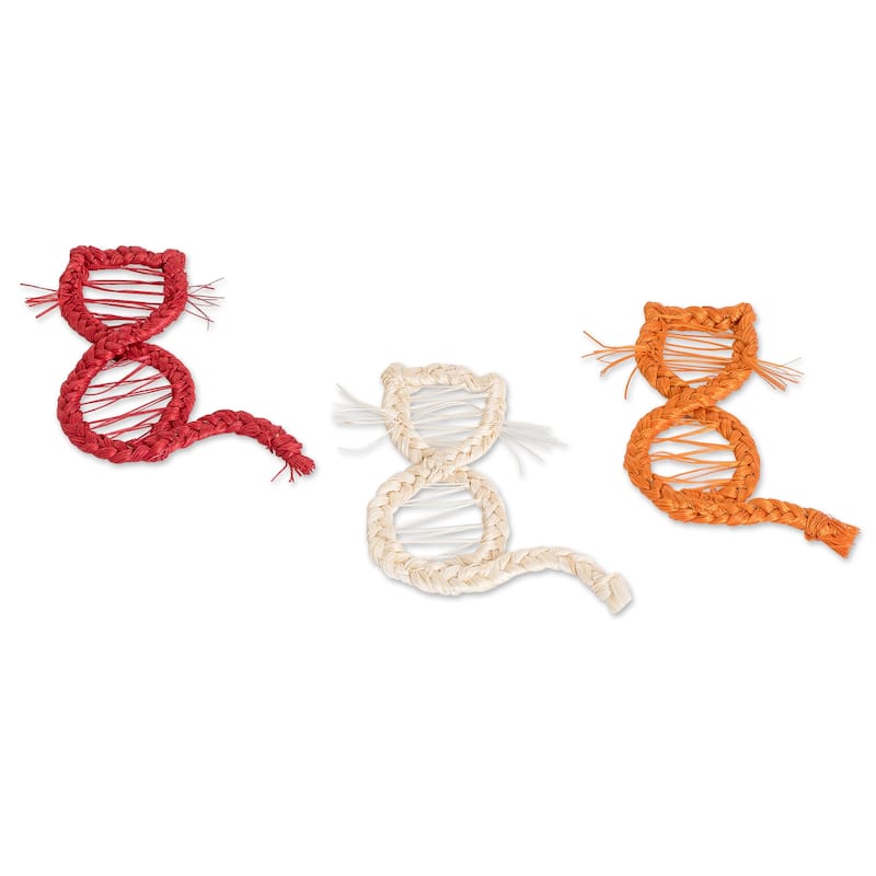 Novica Handmade United Kitten Natural Fiber Magnets (Set Of 3)