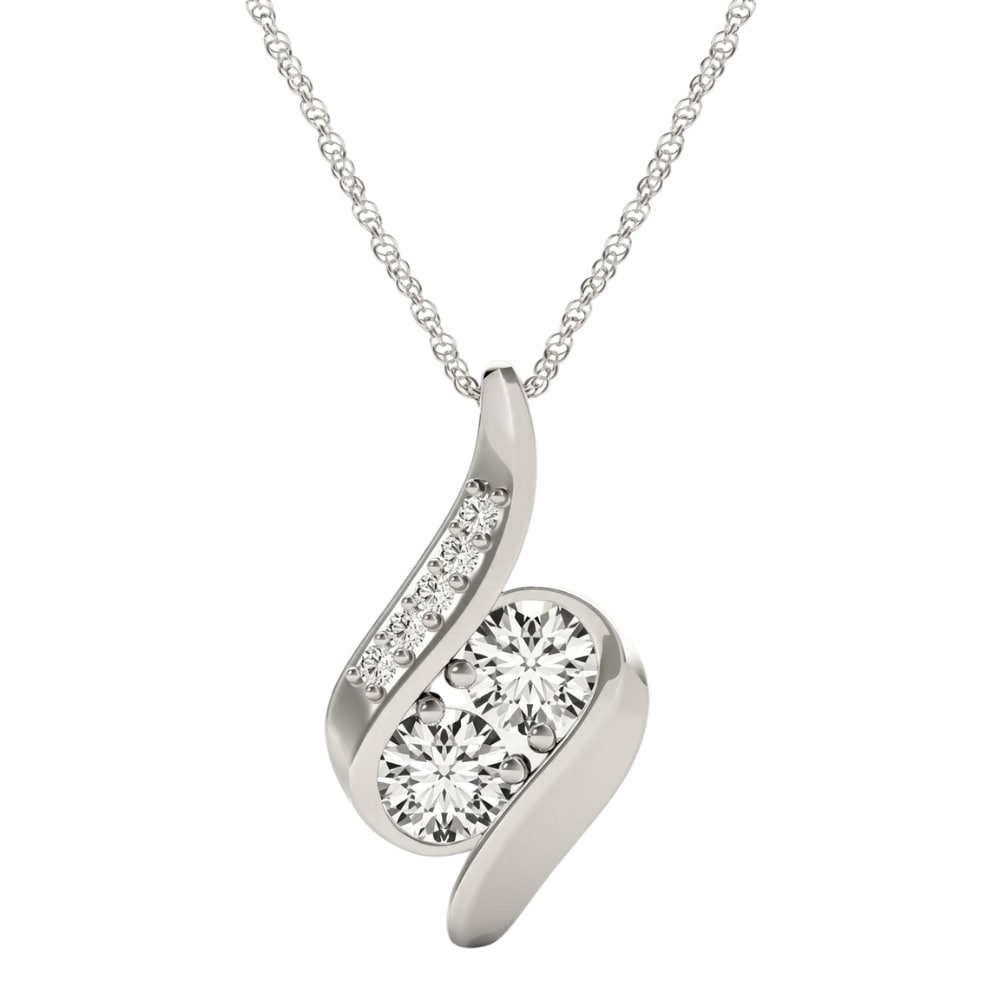 Bliss Diamond 1ct Forever Us Two Stone Natural Diamond Pendant Necklace 18" White Gold