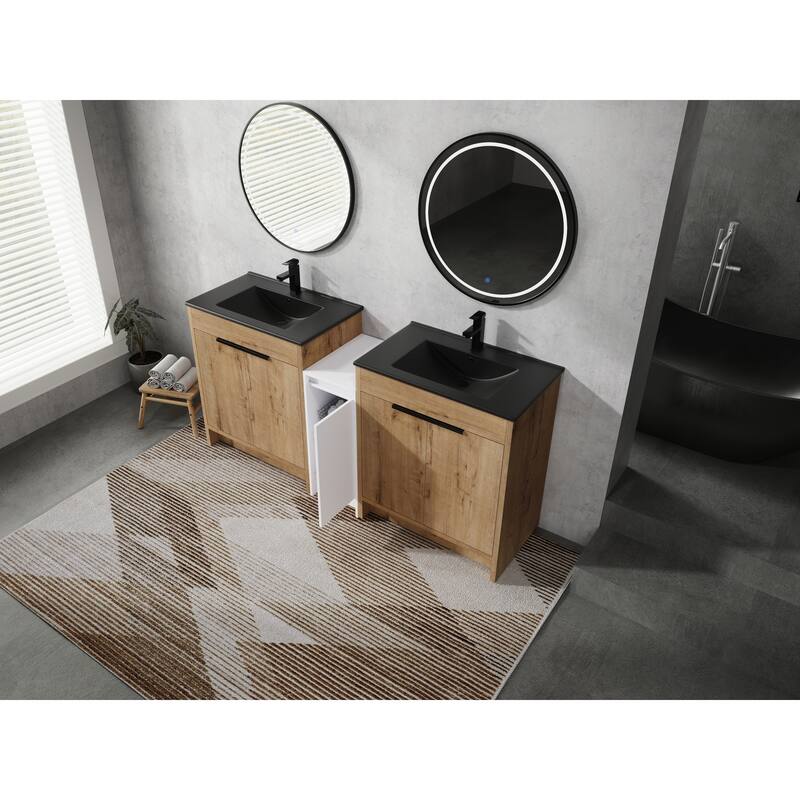 72" Freestanding Bathroom Vanity Set with Adjustable Storage Cabinets, Black Ceramic Sink