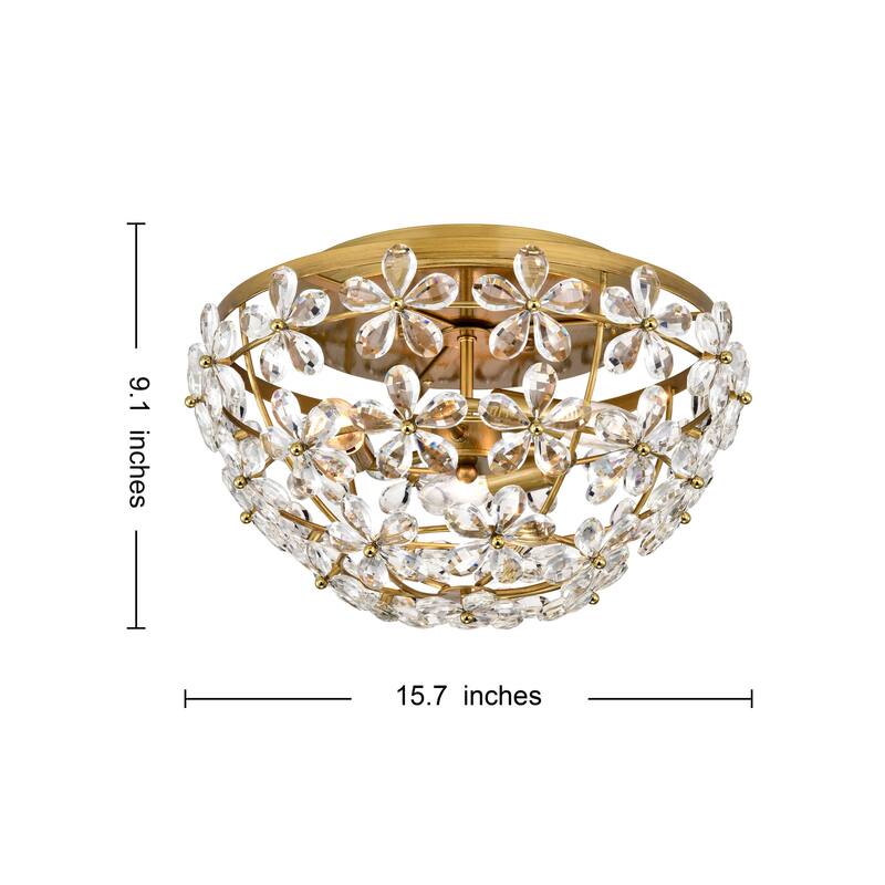 Rosa 3-Light Glam Daisy Flower Crystal Blossom Flush Mount