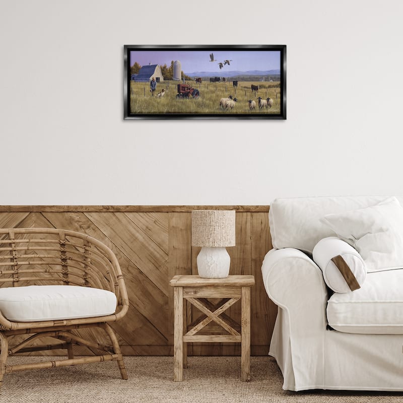 Stupell Geese Over Lush Farm Scene Framed Floater Canvas Wall Art Design By Frank Parker (Young)