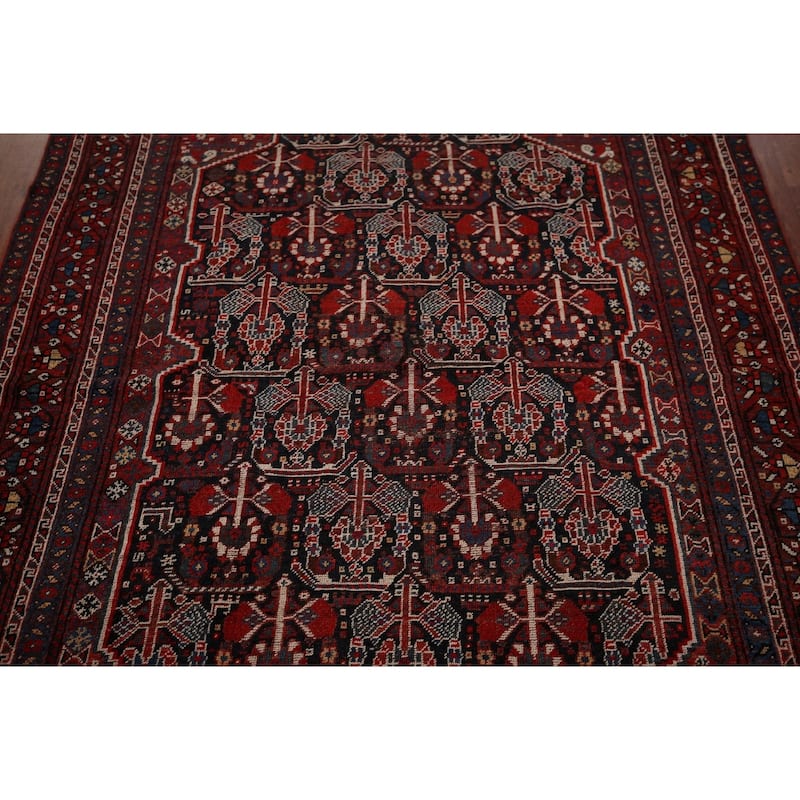 Pre-1900 Antique Qashqai Persian Area Rug Hand-Knotted Wool Carpet - 4'11"x 6'4"