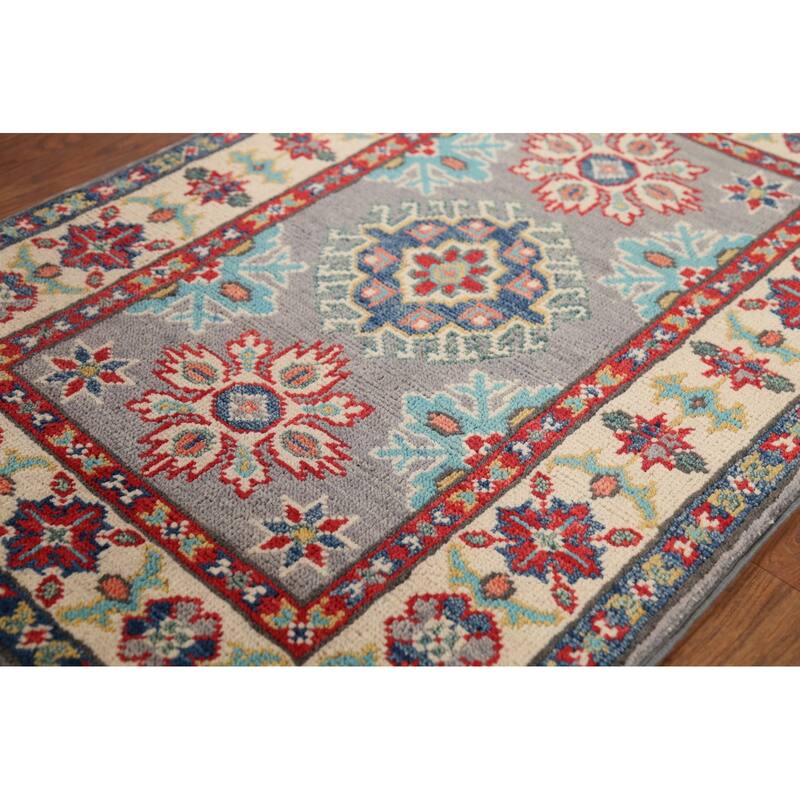 Gray Geometric Kazak Oriental Accent Rug Handmade Wool Carpet - 2'1"x 2'10"