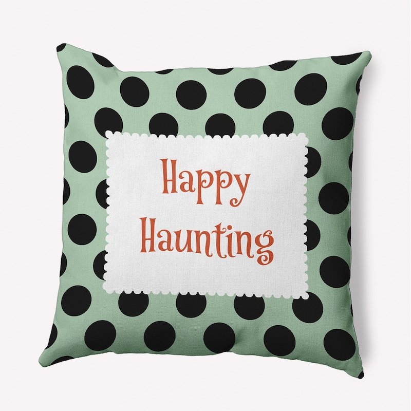 Halloween Happy Haunting Dots Accent Pillow - Mint Green - 18" x 18"