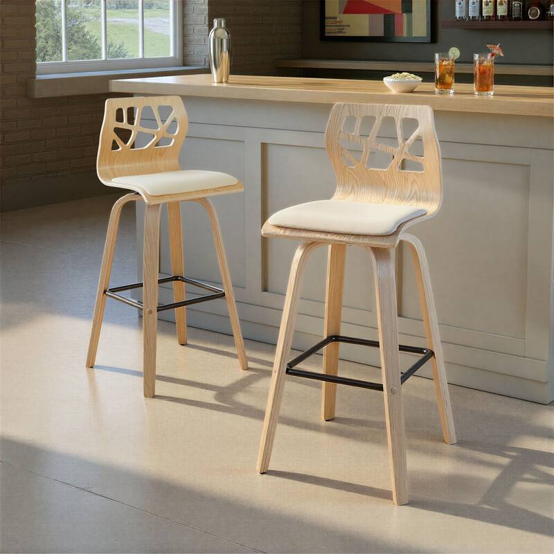 Carson Carrington Sala 30" Fixed-Height Bar Stool with Bent Wood Legs & Square Footrest (Set of 2)