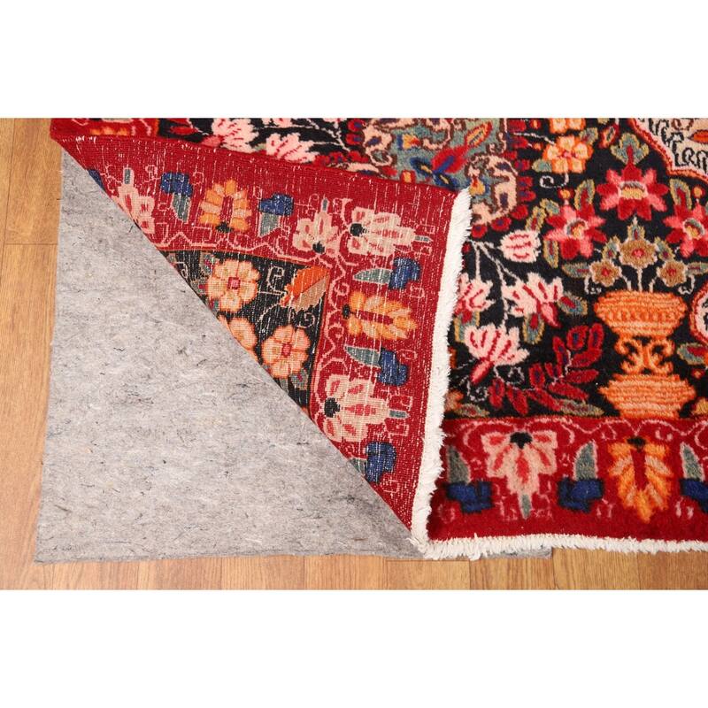 Red Medallion Kerman Persian Vintage Area Rug Handmade Wool Carpet - 9'2"x 12'8"