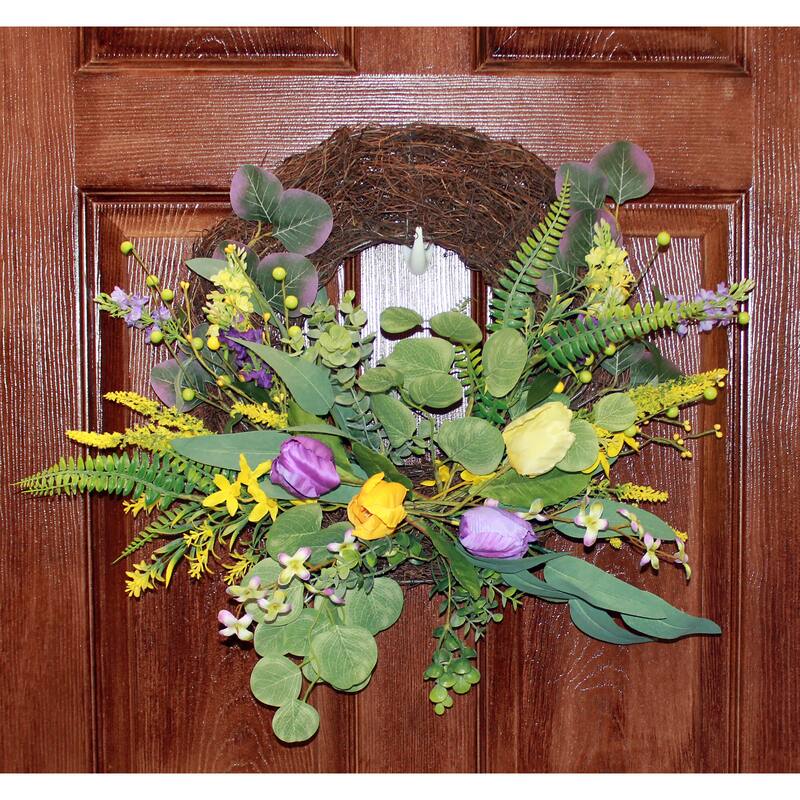 18" Tulip Green Leaves Half Wreath