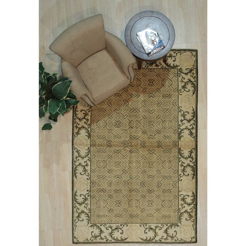 Green Handmade Wool Transitional Rug 10' x 14' - Hand Knotted Natural Dyes Soft Pile Cotton Foundation - N/A