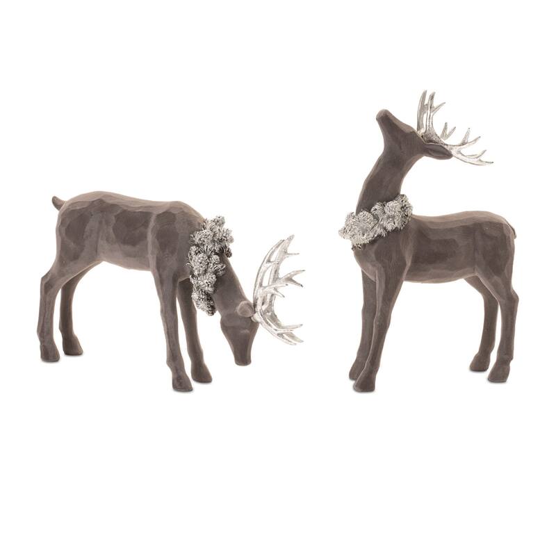 Velvet Holiday Deer Figurine (Set of 2) - N/A